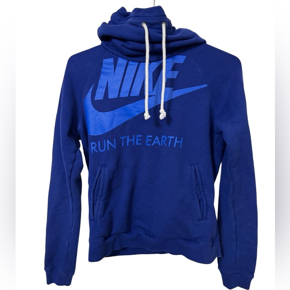 Nike Run The Earth Blue High Neck Women’s S Royal Blue Hoodie